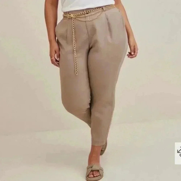 Torrid Slim Taper Stretch Linen Blend Mid-Rise Pants. Khaki. Size 18T - Picture 3 of 7
